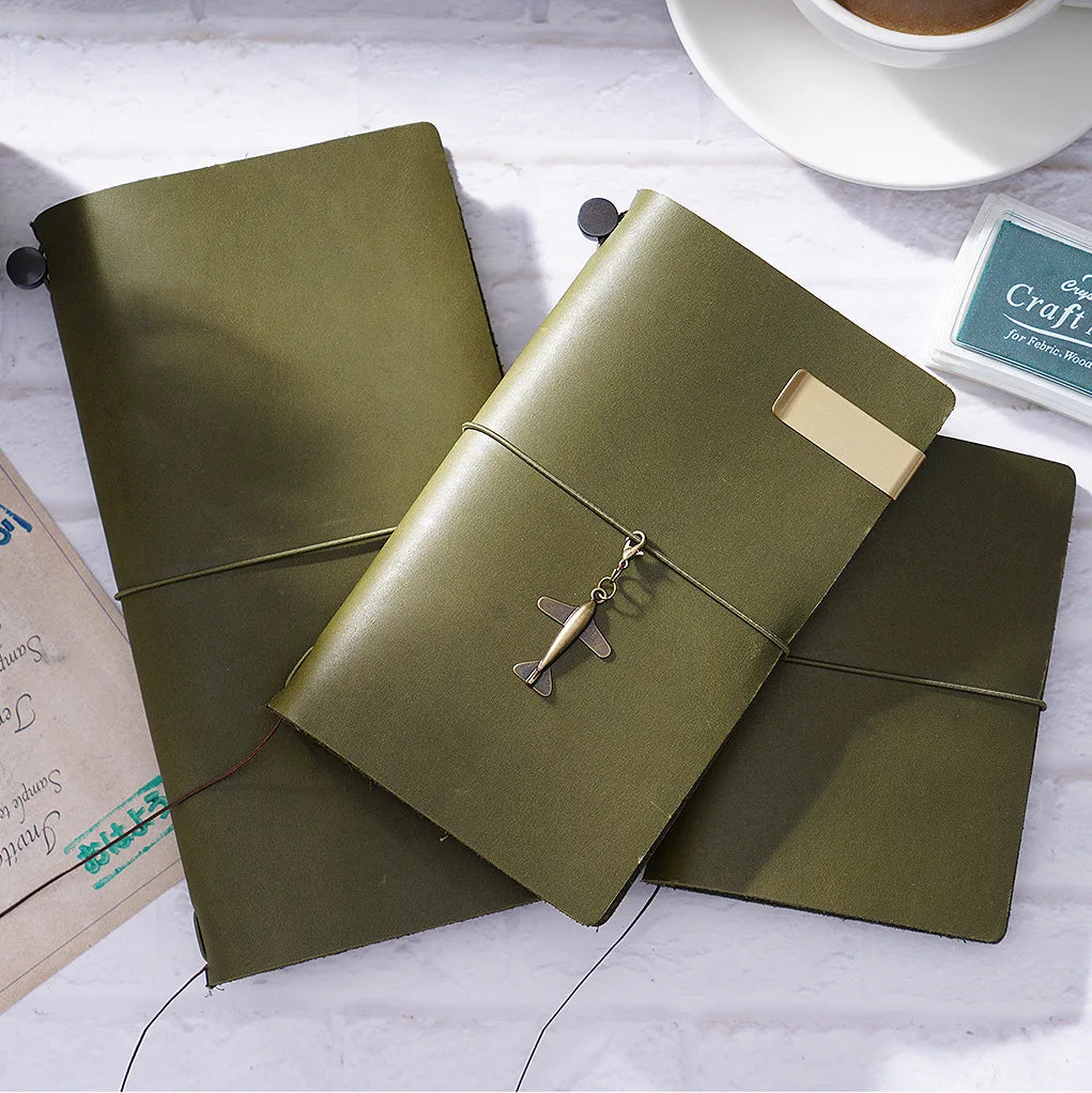 Handmade Travel Diary Free Embossing Genuine Leather Notebook Pure Color Cowhide Diary Planner Traveler Journal Sketchbook